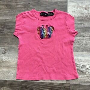 Vintage y2k No Boundaries‎ Pink Crew Neck  butterfly Graphic Baby Tee Top Shirt